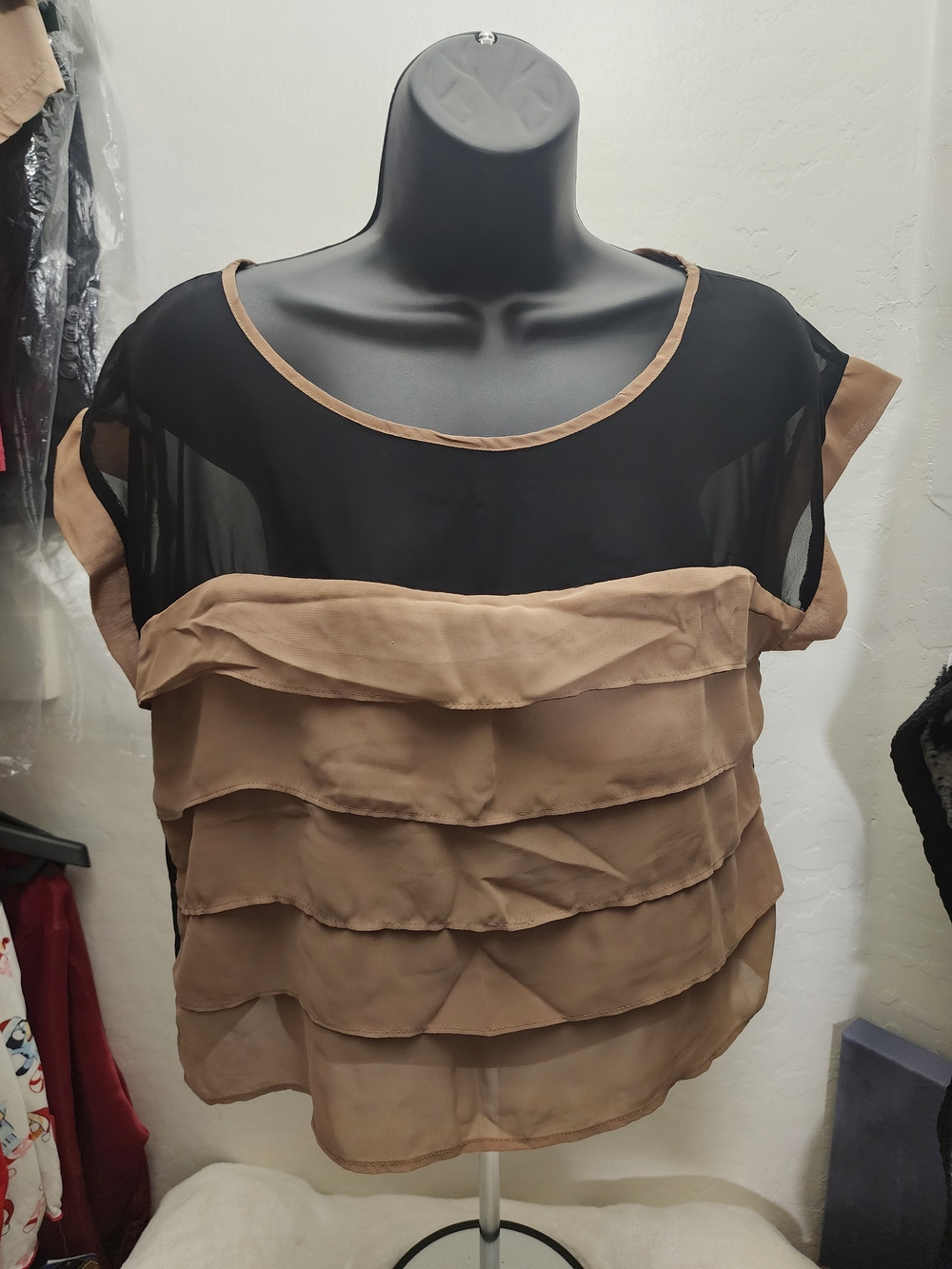 Forever 21 Black & Brown Layered Ruffle Blouse